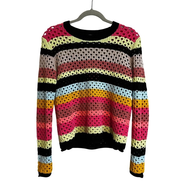 Lisa Todd Sweaters - Lisa Todd Womens XS Striped Open Knit Cotton Blend Sweater Multi-Color Crew Neck
